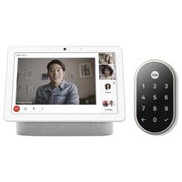 Google Nest Hub Max - Chalk + Yale Lock Electronic Deadbolt in Satin Nickel